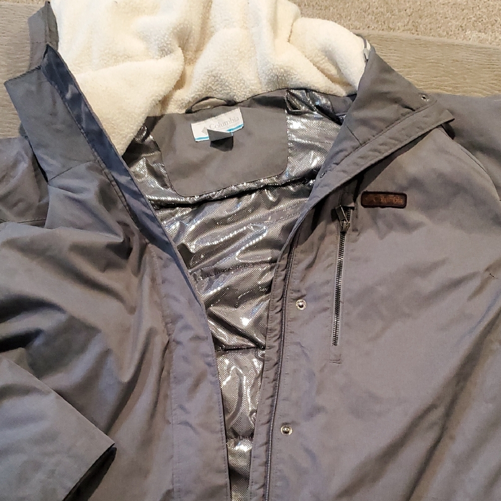 Columbia Gray Hooded Sherpa-Lined Coat